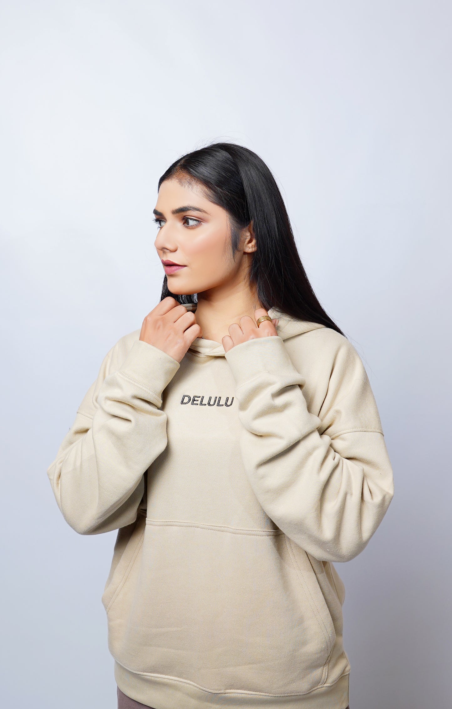 Delulu Sand Beige Hoodie - Minimalist Edition